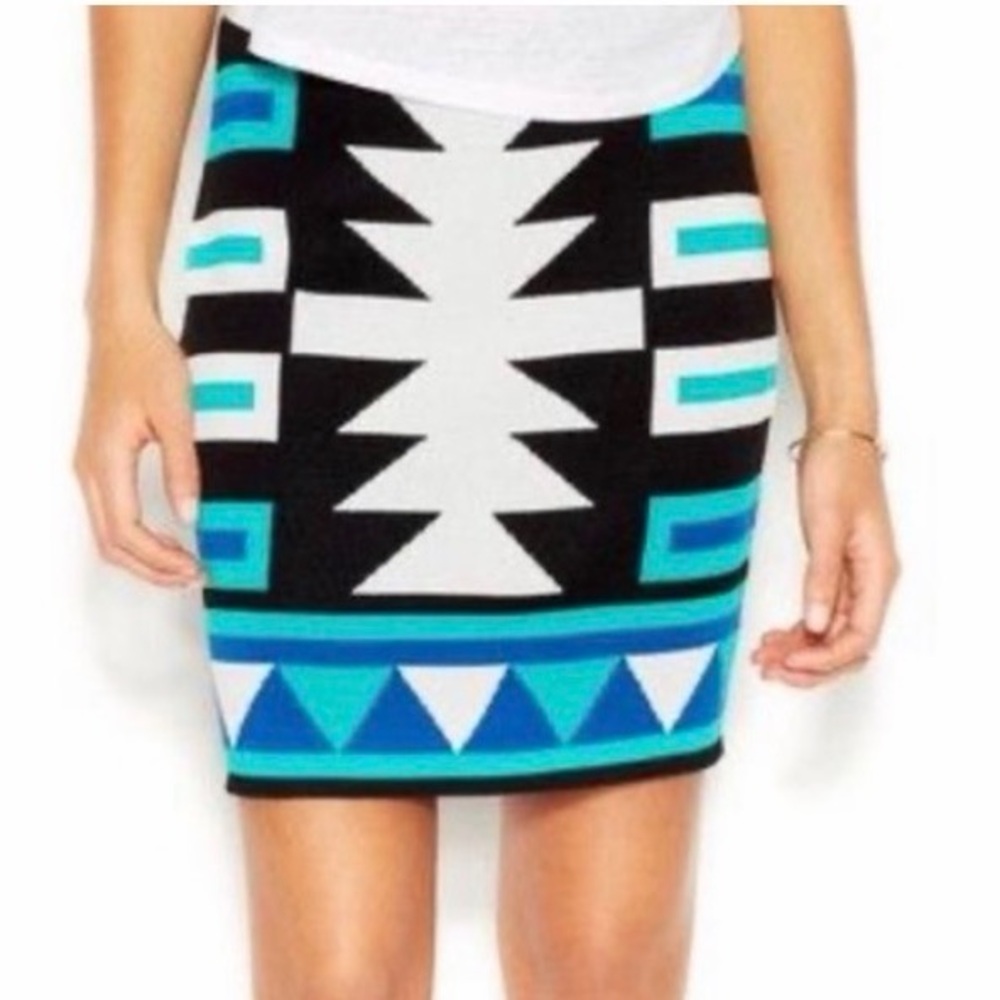 RACHEL Rachel Roy Blue and Black Patterned Knit Southwestern Skirt Sz XL